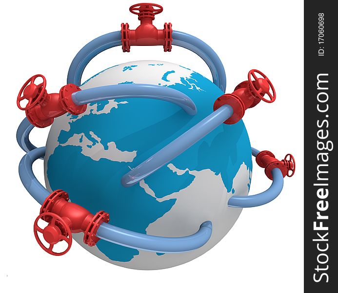 3D rendered pipeline with globe on white