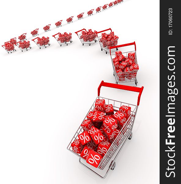 Shopping carts with red cubes. Shopping carts with red cubes