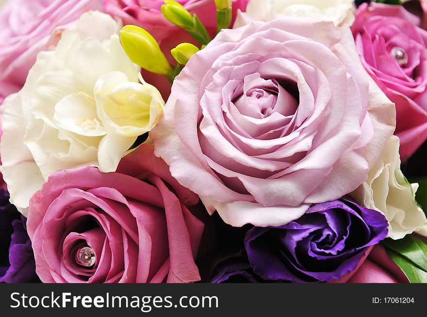 Bride's purple bouquet in detail. Bride's purple bouquet in detail