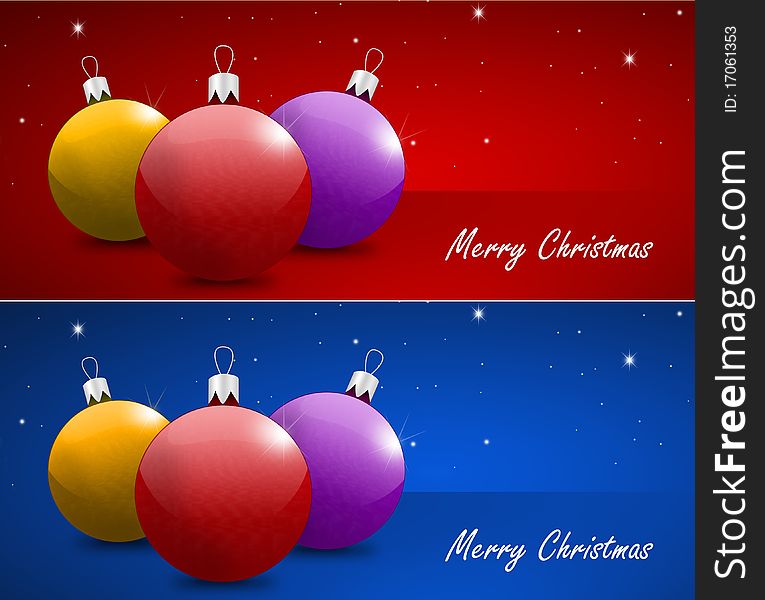Colorful Christmas baubles on stars backgrounds
