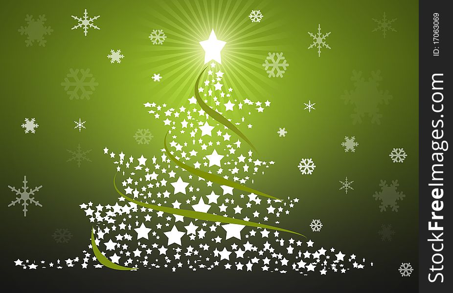 Green christmas tree background with stars