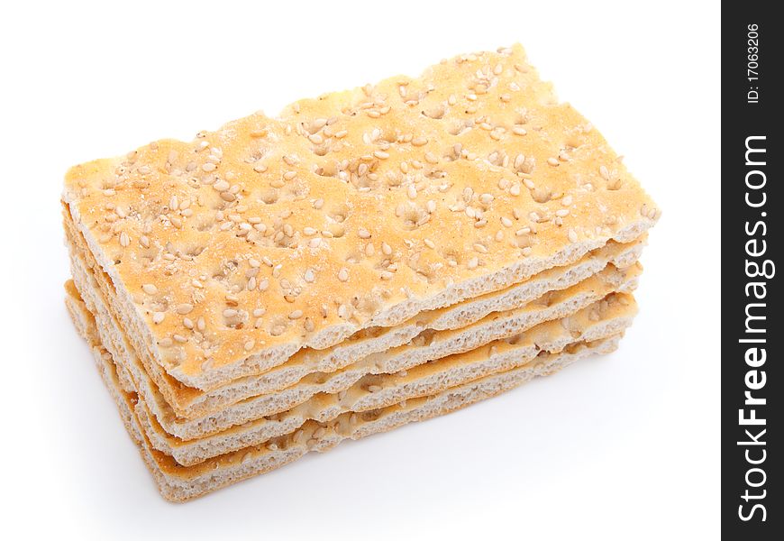 Slices of crispbread isolated on white background. traditional bread