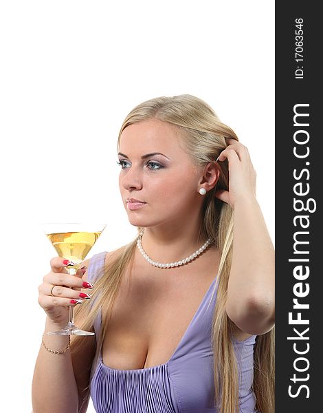 Luxuriously young blond woman drink Martini. Luxuriously young blond woman drink Martini