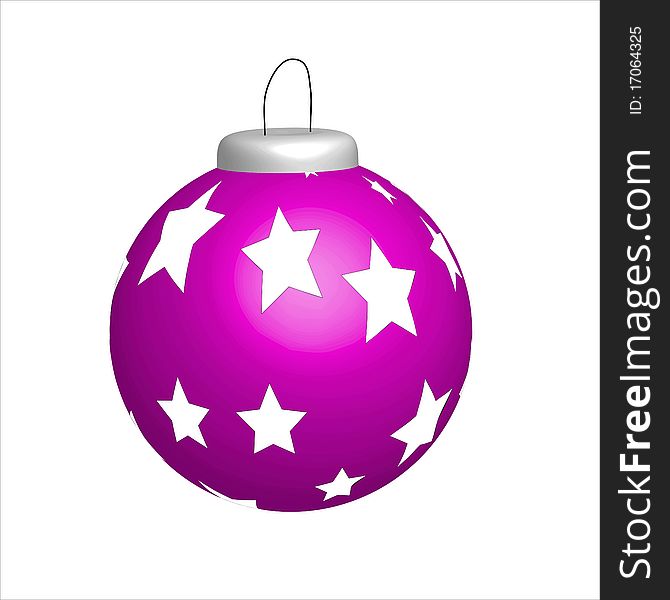 Pink christmas ball with stars, illustration