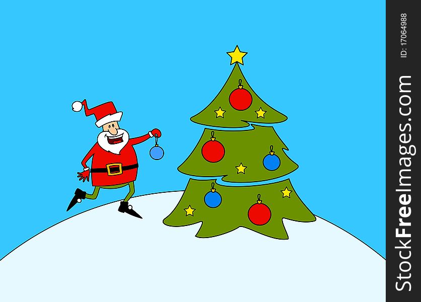 Happy Santa Claus With Fir-tree.