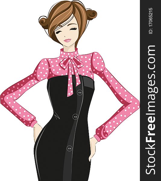 Vector illustration in EPS format: Pretty young woman in a pink dress. Vector illustration in EPS format: Pretty young woman in a pink dress