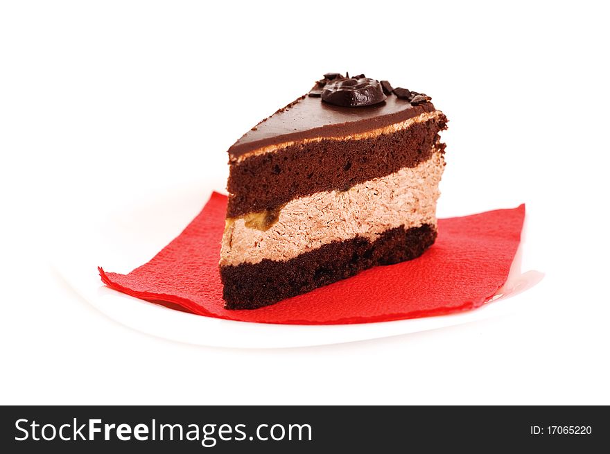 Slice of chocolate cake on a plate