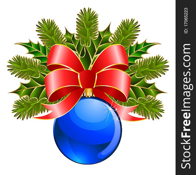 Christmas ball with bow on a white background