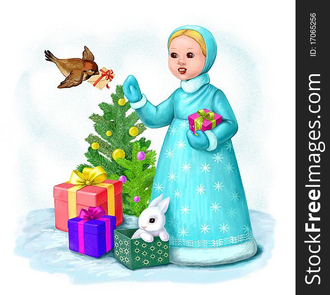 Snow Maiden and many presents. Snow Maiden and many presents