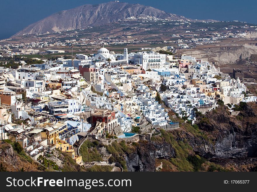 The panoramic view of village Fira, Santorini island, Greece. The panoramic view of village Fira, Santorini island, Greece