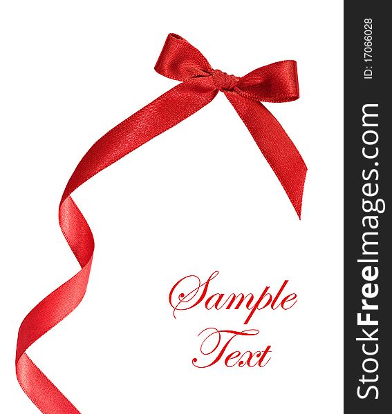 Shiny red satin ribbon on white background with copy space. Shiny red satin ribbon on white background with copy space