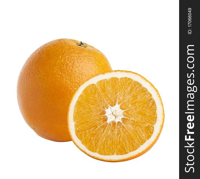 One And Half Oranges On White Background