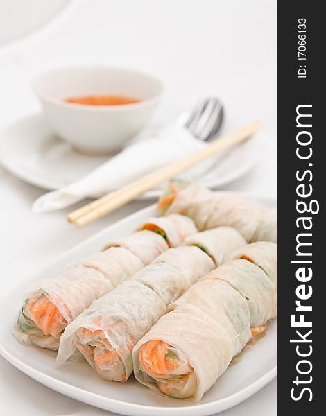 Famous Vietnamese style food, vegetable rolled in white noodle. Famous Vietnamese style food, vegetable rolled in white noodle