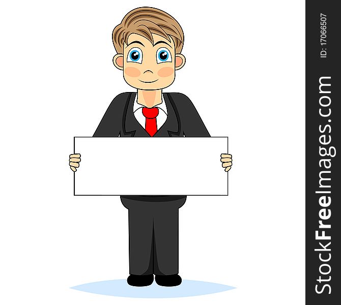 Cute Boy Businessman Holding Blank Sign