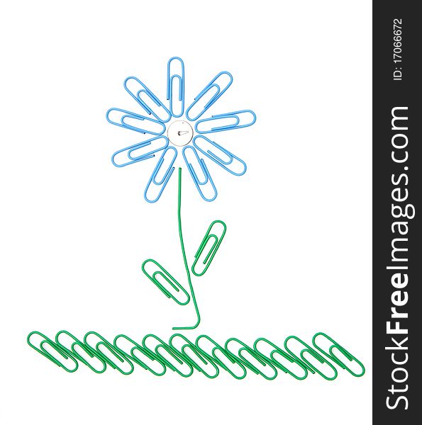 Beautiful flower on a grass from office paper clips for a paper. Beautiful flower on a grass from office paper clips for a paper