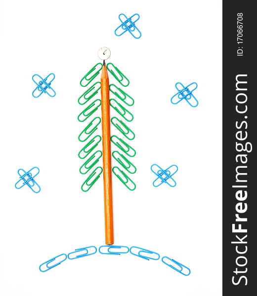 Christmas fur-tree from paper clips for a paper on a white background. Christmas fur-tree from paper clips for a paper on a white background