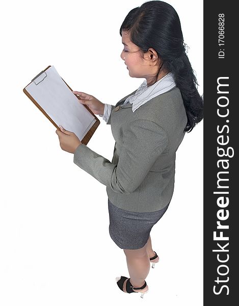Business Woman Hold Paperboard