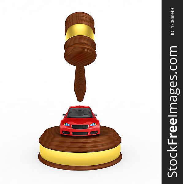 Gavel and car on the white background - 3d render. Gavel and car on the white background - 3d render