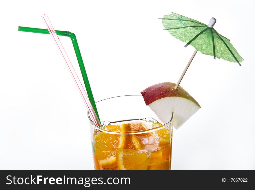 Drinks and fruits on white backgrounds