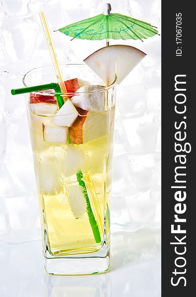 Drinks and fruits on white backgrounds