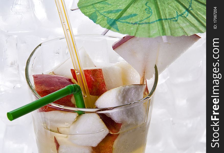 Drinks and fruits on white backgrounds