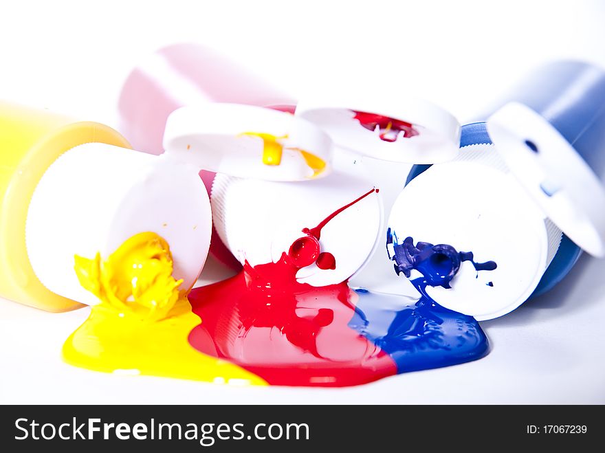 Acrylic tubes on white background