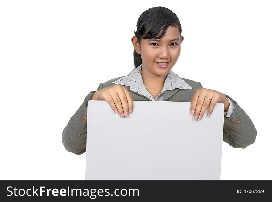 Asian business woman hold paper so you can put your text here