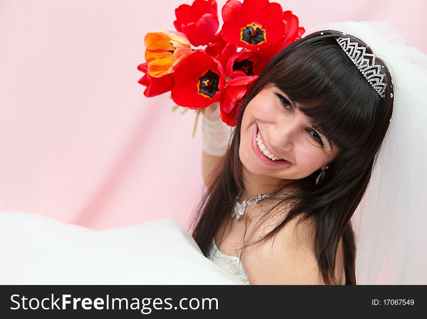 Smiling Bride With Tulips