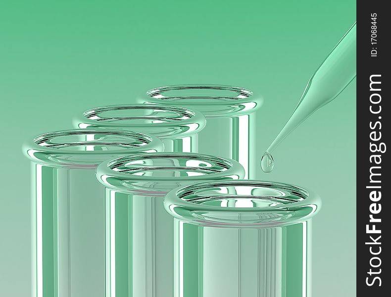 Close-up of pipette with clear liquid and test tube. Close-up of pipette with clear liquid and test tube