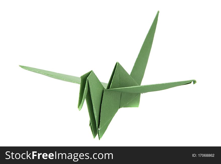 Colored origami cranes isolated on white background