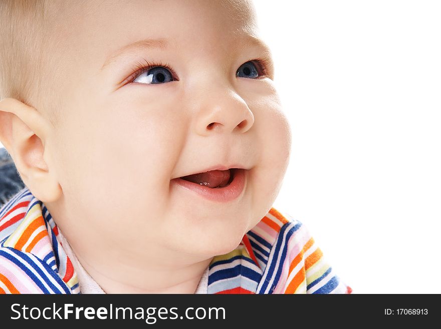 Close-up portrait of happy smiling baby boy isolated on white background. Close-up portrait of happy smiling baby boy isolated on white background