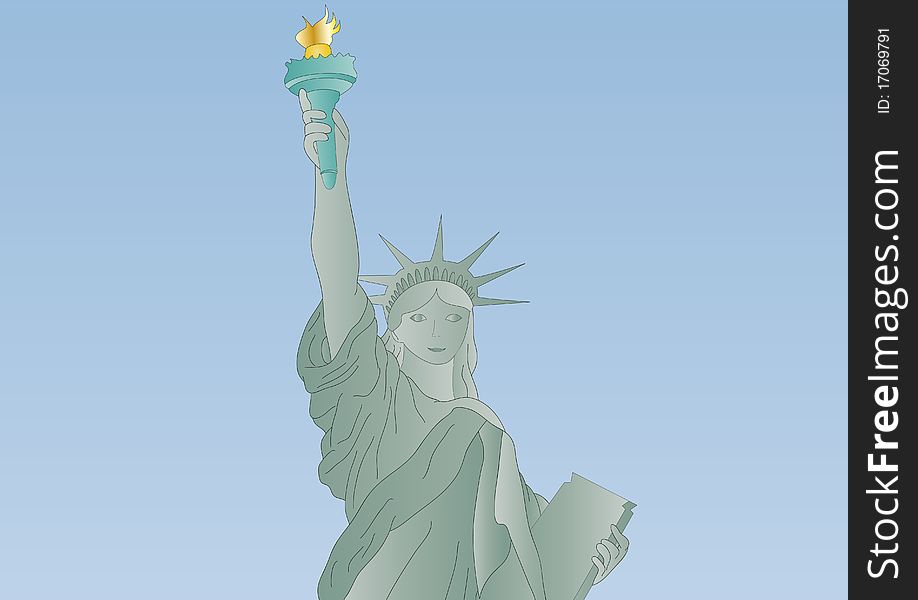 Illustration of the statue of liberty against blue sky. Illustration of the statue of liberty against blue sky