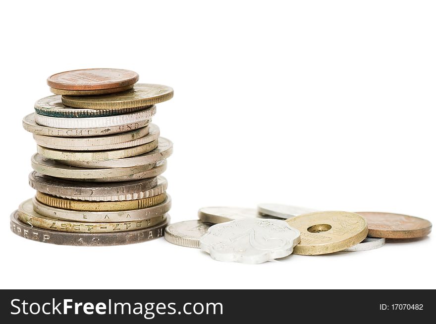 Old coins isolated on white