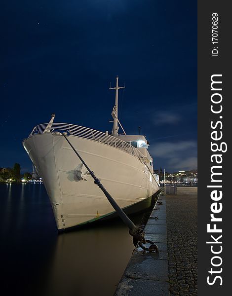 Luxury yacht in night in stockholm