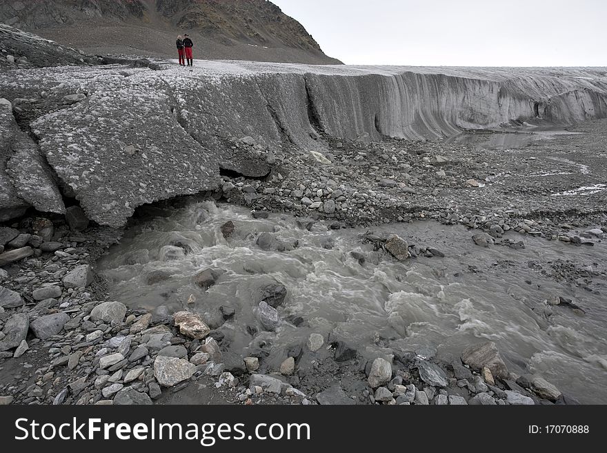 Arctic landscape - people on the glacier