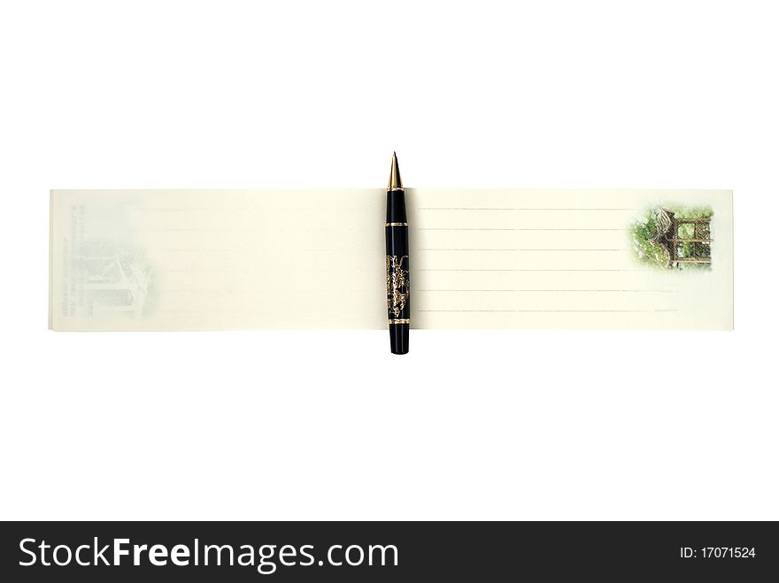 Notebook in chinese style with black pen isolated on the white background