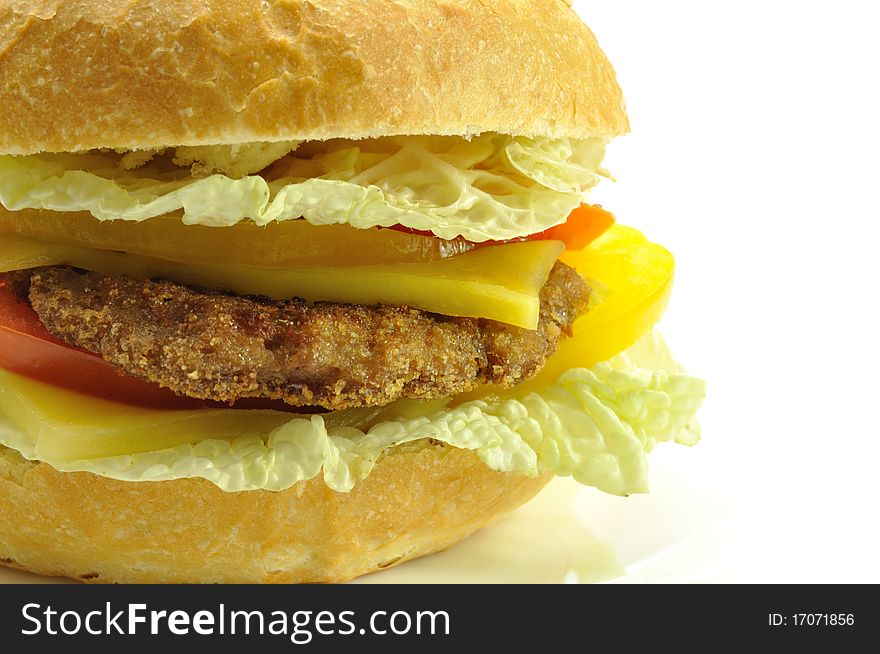 juicy hamburger on a white background. juicy hamburger on a white background