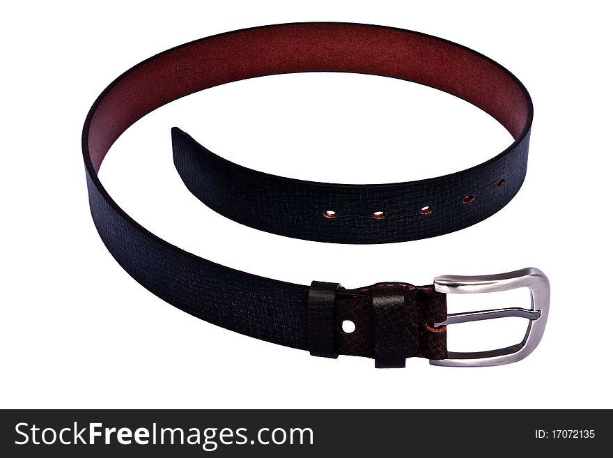 Men's leather belt on white background