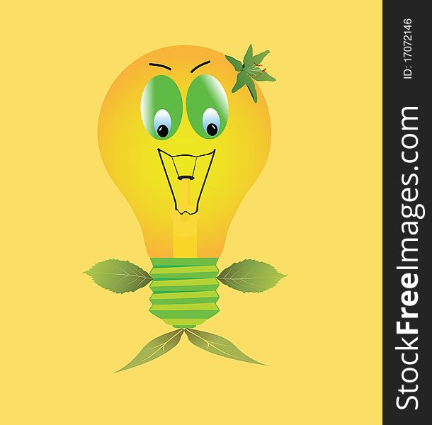 A happy light bulb who is living green. It represents the eco approach of the energy issue. A happy light bulb who is living green. It represents the eco approach of the energy issue.
