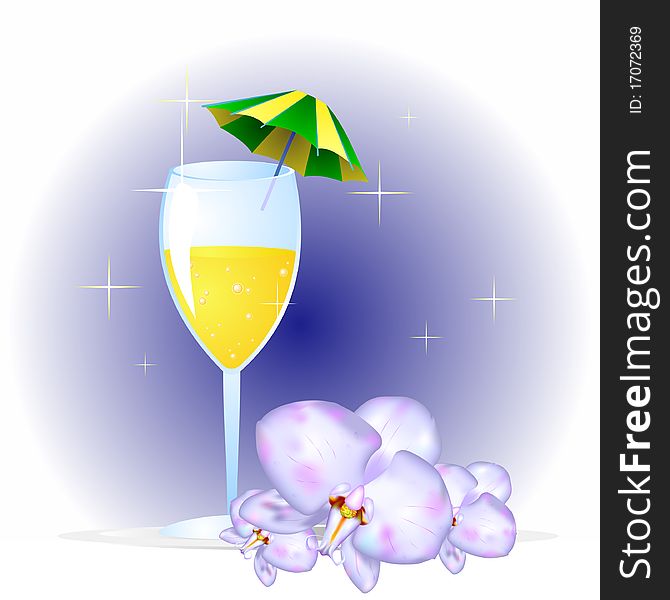 Goblet With Parasol And Orchids