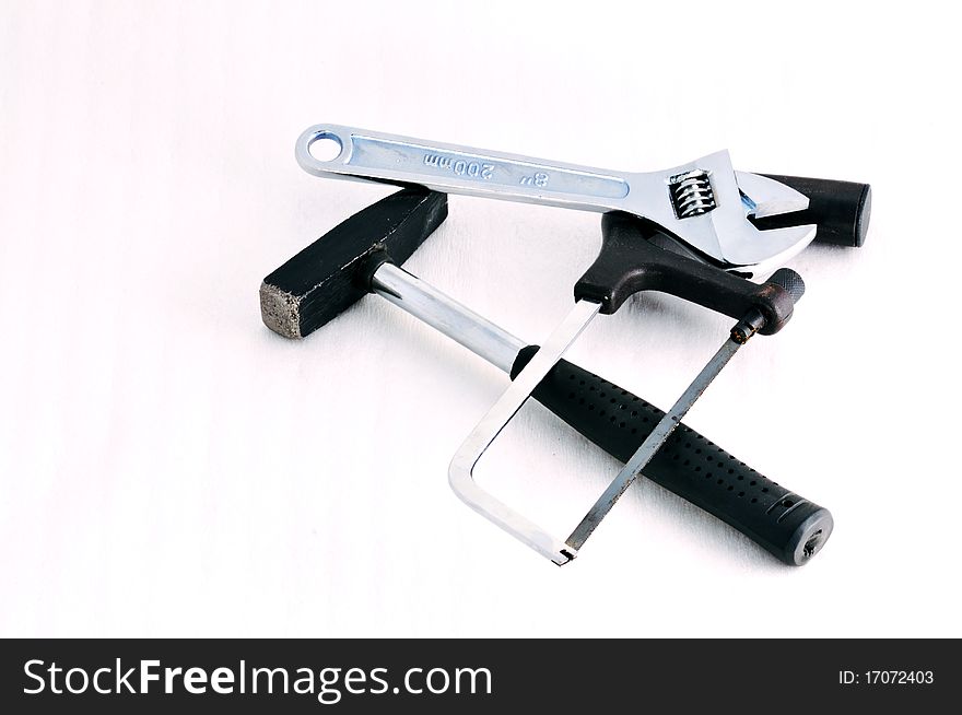 Combination of tools on a white background.