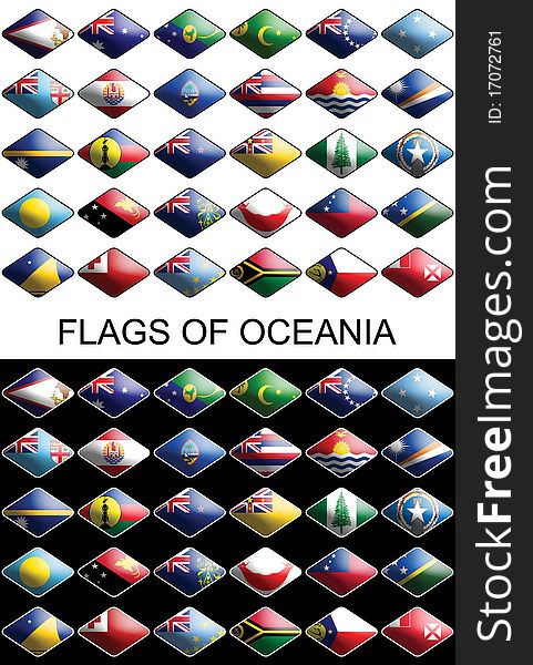 Set of flags about oceanian countries. The flags looks like web buttons and are ready for making easly web pages and mutch other. Set of flags about oceanian countries. The flags looks like web buttons and are ready for making easly web pages and mutch other.