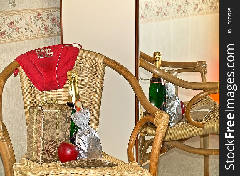 Various youth gifts on chair. Various youth gifts on chair