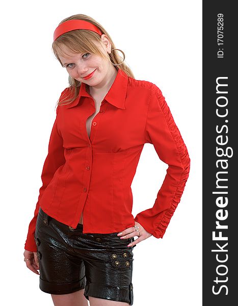 Fashionable Girl In Red Shirt
