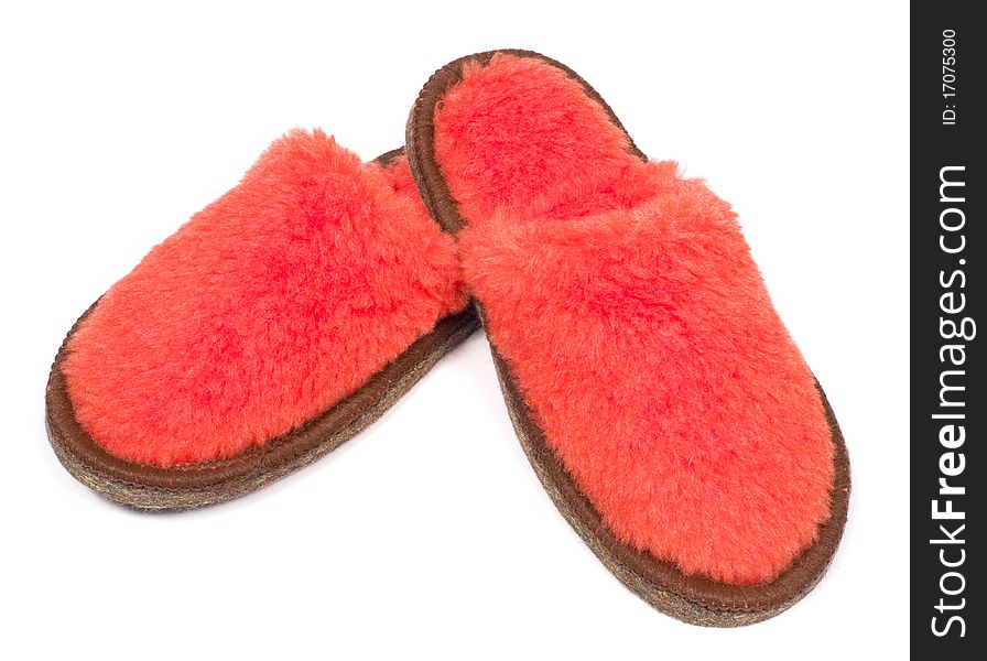Fur house slippers isolated on white background