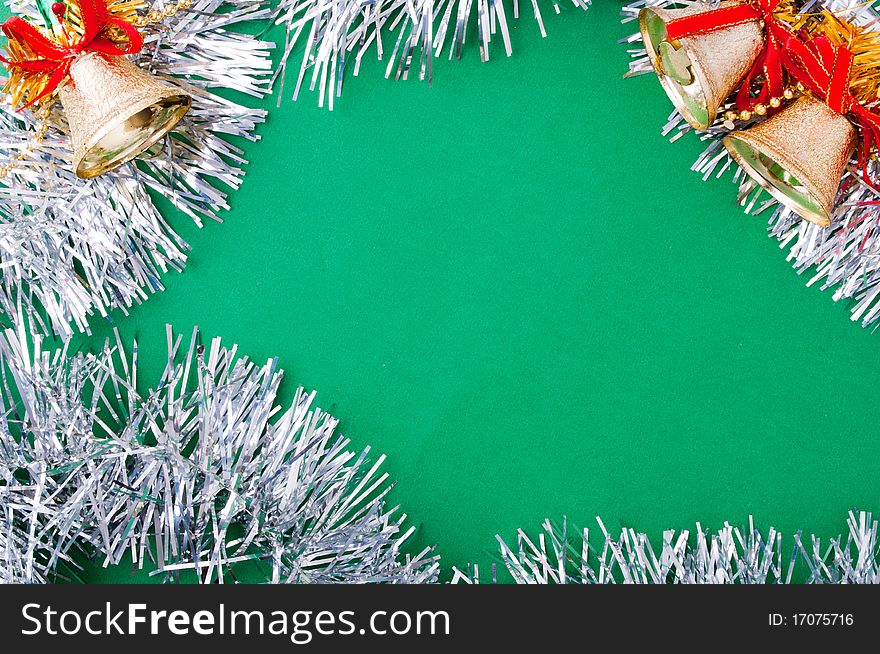 Christmas decoration objects on light green background. Christmas decoration objects on light green background