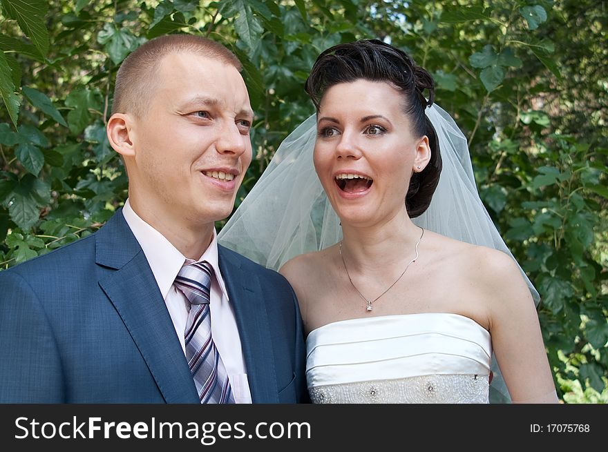 The bride's face expressed surprise delight. The bride's face expressed surprise delight.