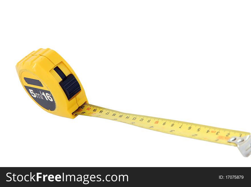 Perspective of measuring tape for construction isolated on white
