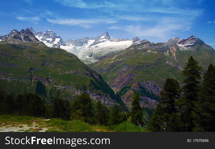 View of the scenery in the mountains of Switzerland. View of the scenery in the mountains of Switzerland