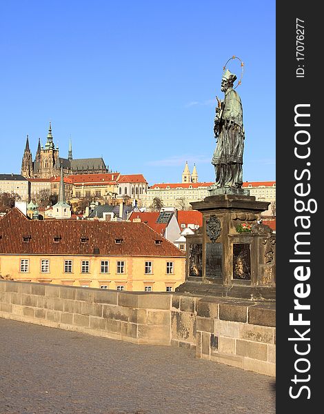 View on the summer Prague gothic Castle above River Vltava